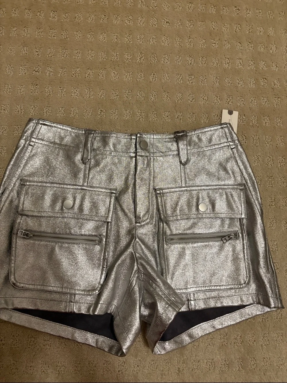 Anthropologie Metallic Silver Cargo Shorts - Picture 1 of 3
